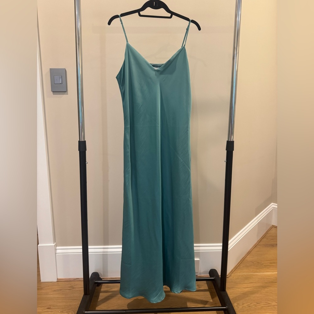 Z Supply Selina Midi Satin Slip Dress | Teal Green | Size XL